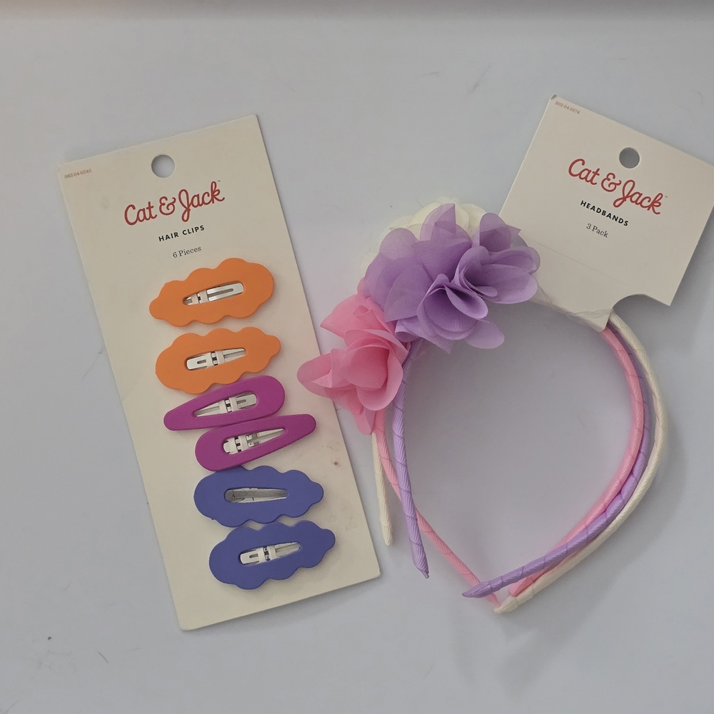 Cat & Jack Pink & Purple Flower Headband with Colorful Hair Clips